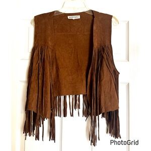 Kontrol Women's Faux Suede Fringe Vest - Rich Brown